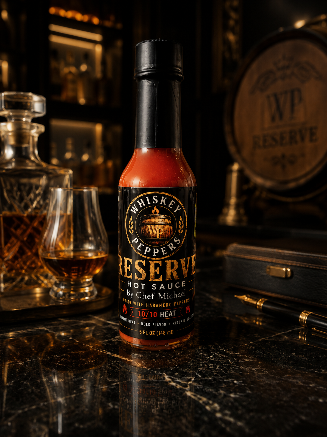 Whiskey Peppers Reserve Hot Sauce , Hot  08/10